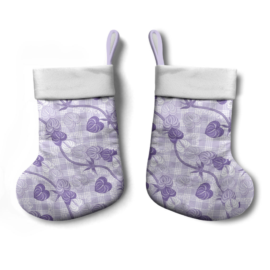 Anthurium Pikake Ti Leaf Palaka Christmas Stocking Purple Version LT01 - Polynesian Pride