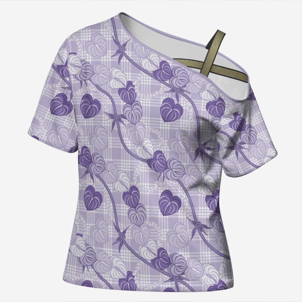 Anthurium Pikake Ti Leaf Palaka Cross Shoulder Shirt Purple Version LT01 Female Purple - Polynesian Pride