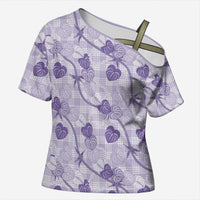 Anthurium Pikake Ti Leaf Palaka Cross Shoulder Shirt Purple Version LT01 Female Purple - Polynesian Pride