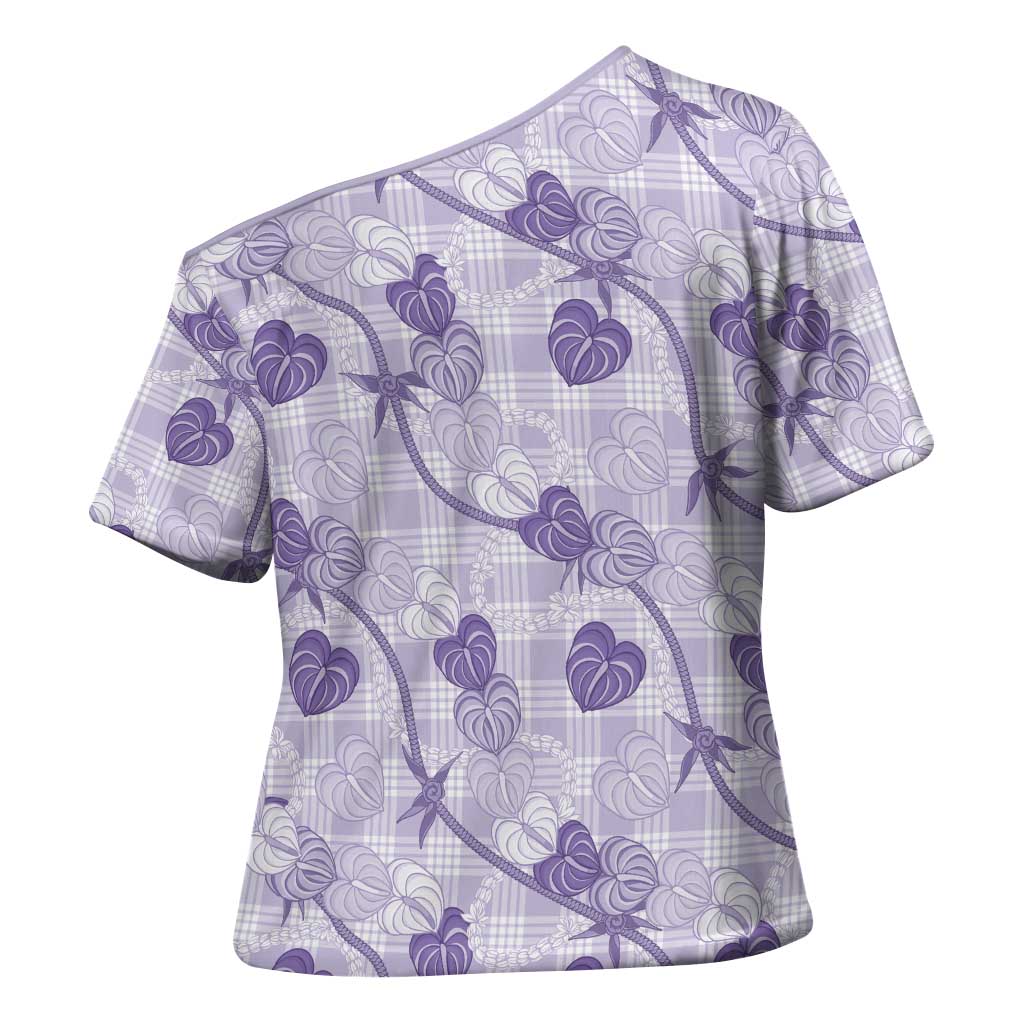 Anthurium Pikake Ti Leaf Palaka Cross Shoulder Shirt Purple Version LT01 - Polynesian Pride
