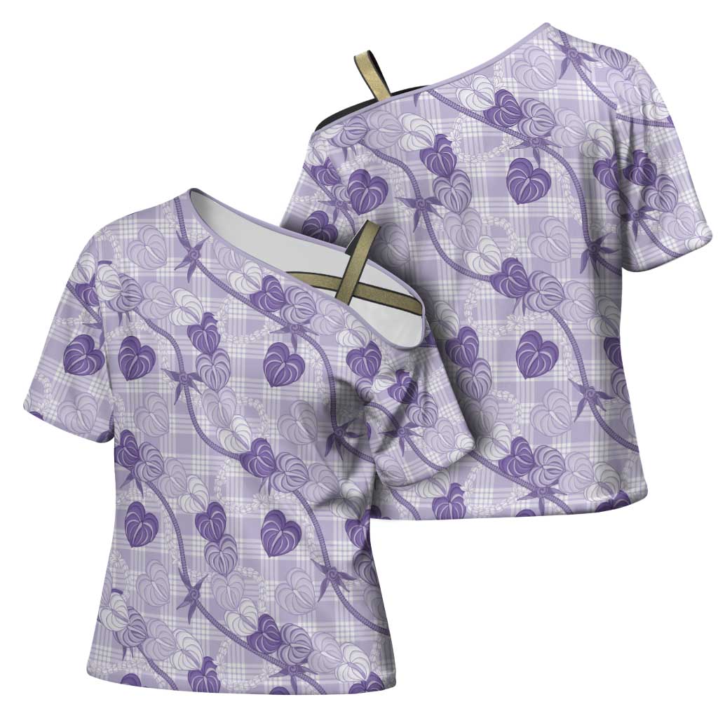 Anthurium Pikake Ti Leaf Palaka Cross Shoulder Shirt Purple Version LT01 - Polynesian Pride