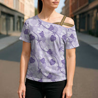 Anthurium Pikake Ti Leaf Palaka Cross Shoulder Shirt Purple Version LT01 - Polynesian Pride