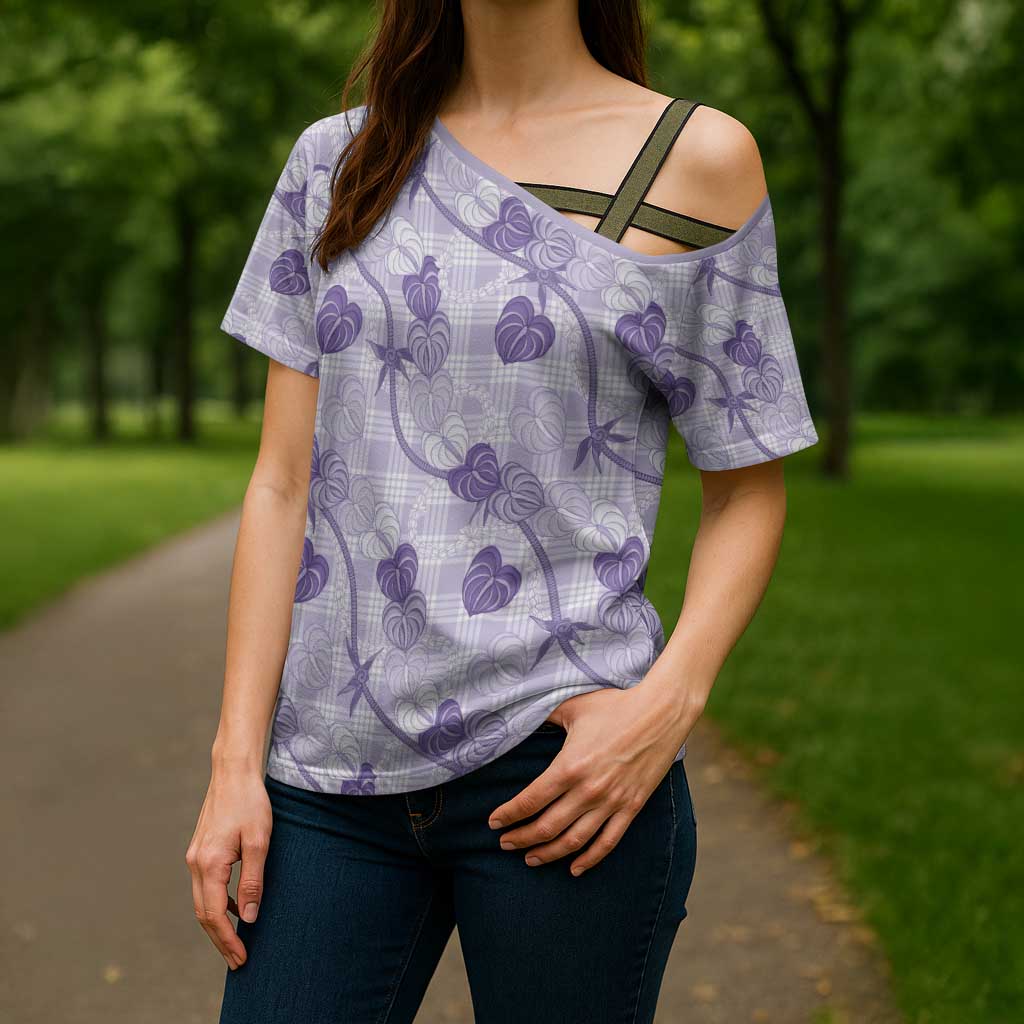 Anthurium Pikake Ti Leaf Palaka Cross Shoulder Shirt Purple Version LT01 - Polynesian Pride