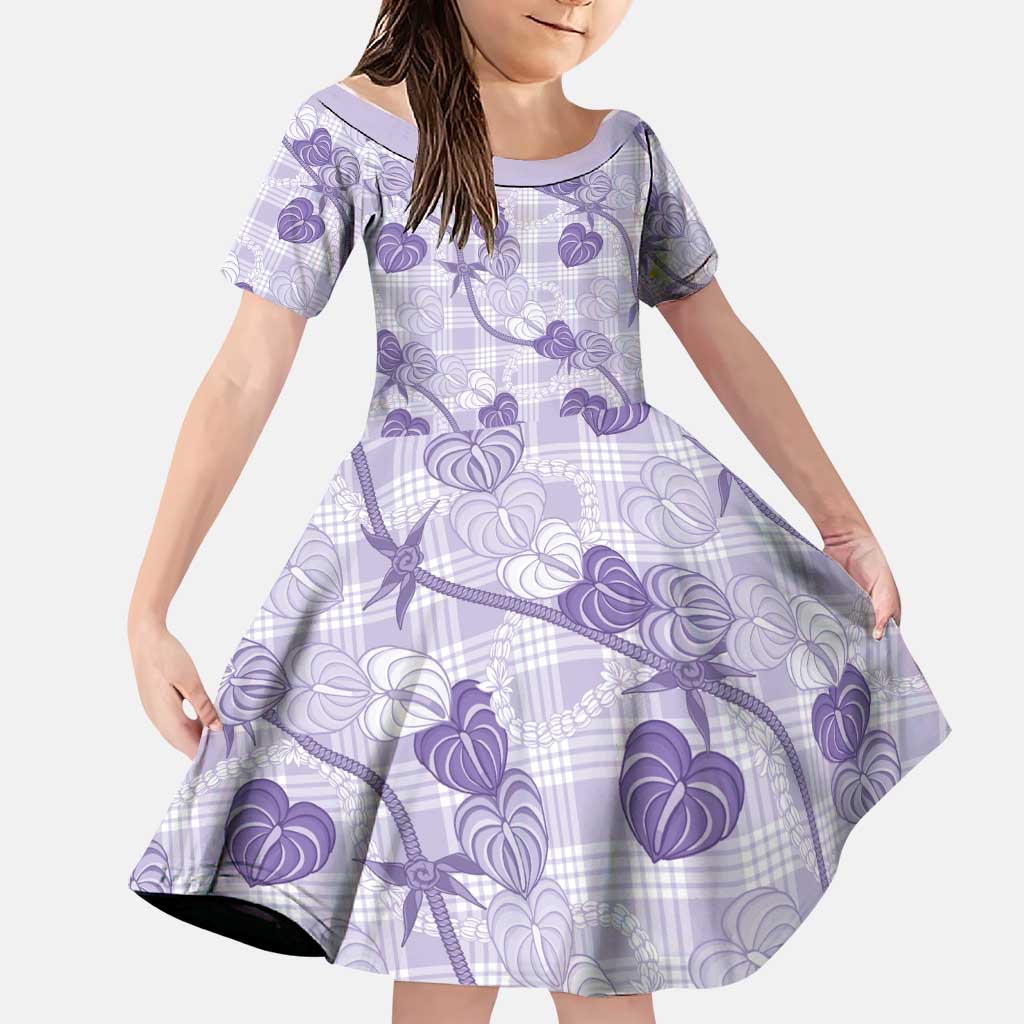 Anthurium Pikake Ti Leaf Palaka Family Matching Long Sleeve Bodycon Dress and Hawaiian Shirt Purple Version