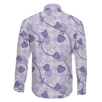 Anthurium Pikake Ti Leaf Palaka Family Matching Long Sleeve Bodycon Dress and Hawaiian Shirt Purple Version