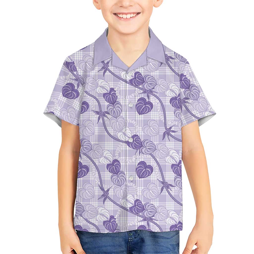 Anthurium Pikake Ti Leaf Palaka Family Matching Long Sleeve Bodycon Dress and Hawaiian Shirt Purple Version