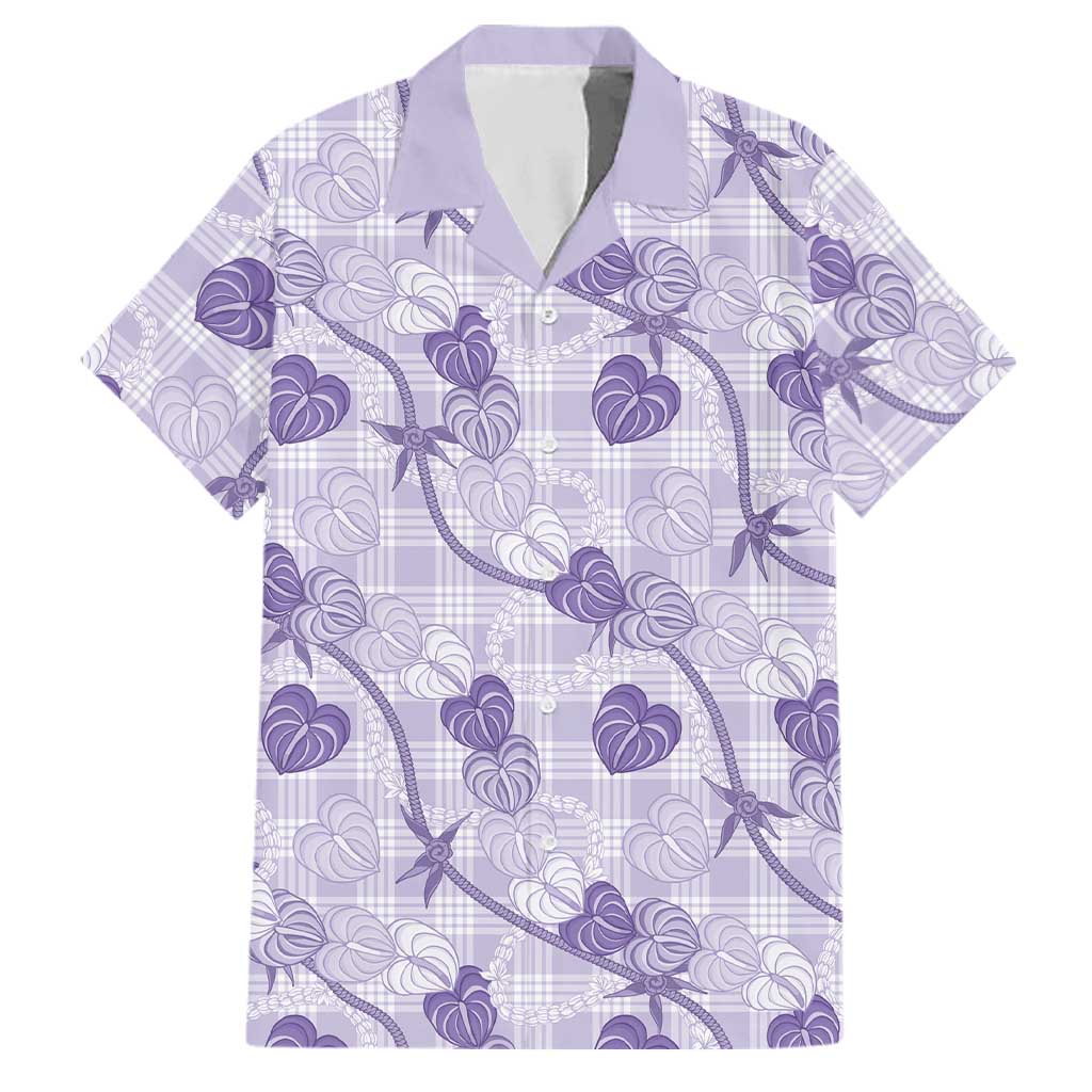 Anthurium Pikake Ti Leaf Palaka Family Matching Mermaid Dress and Hawaiian Shirt Purple Version