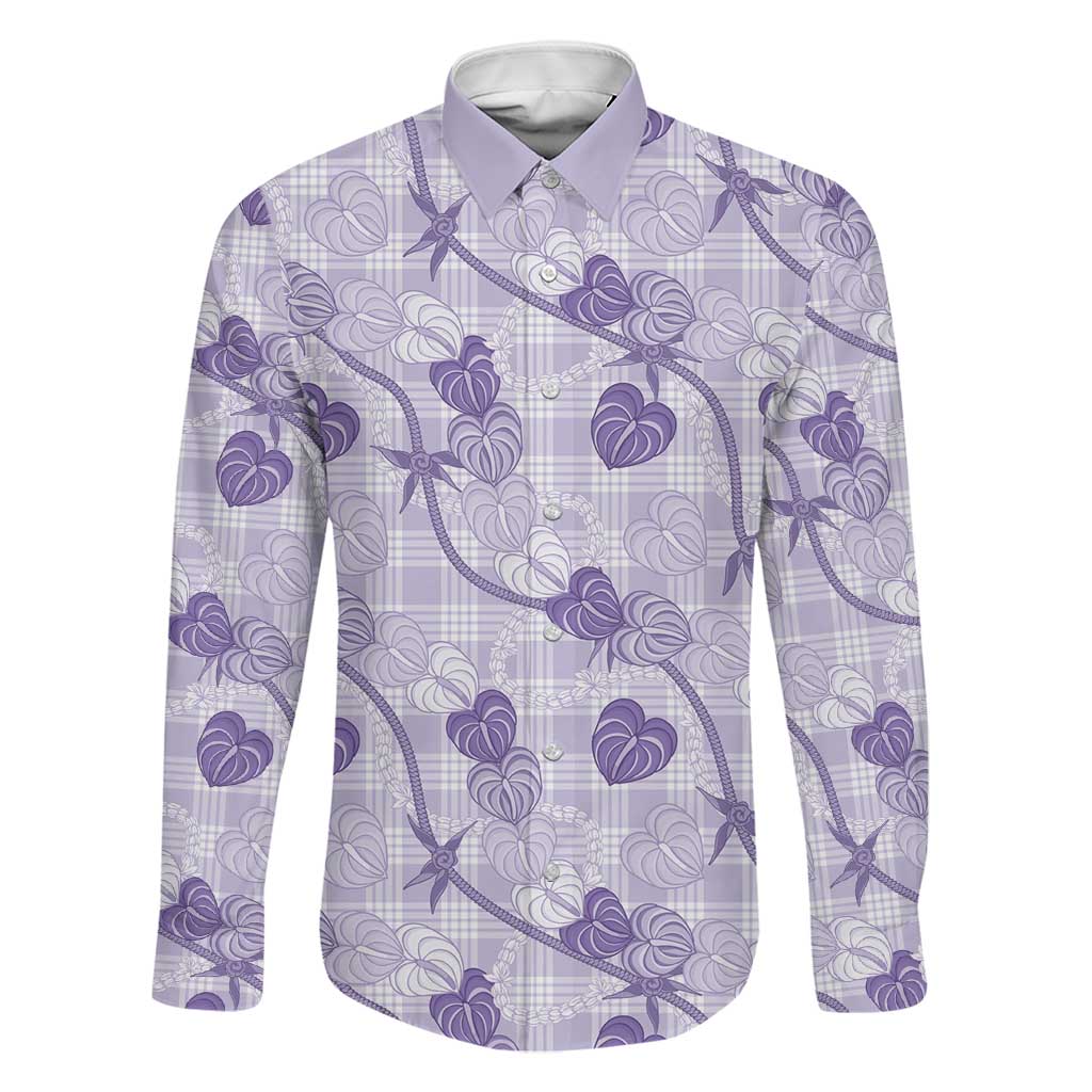 Anthurium Pikake Ti Leaf Palaka Family Matching Mermaid Dress and Hawaiian Shirt Purple Version