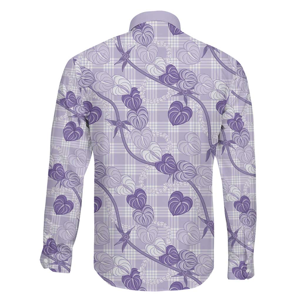 Anthurium Pikake Ti Leaf Palaka Family Matching Mermaid Dress and Hawaiian Shirt Purple Version