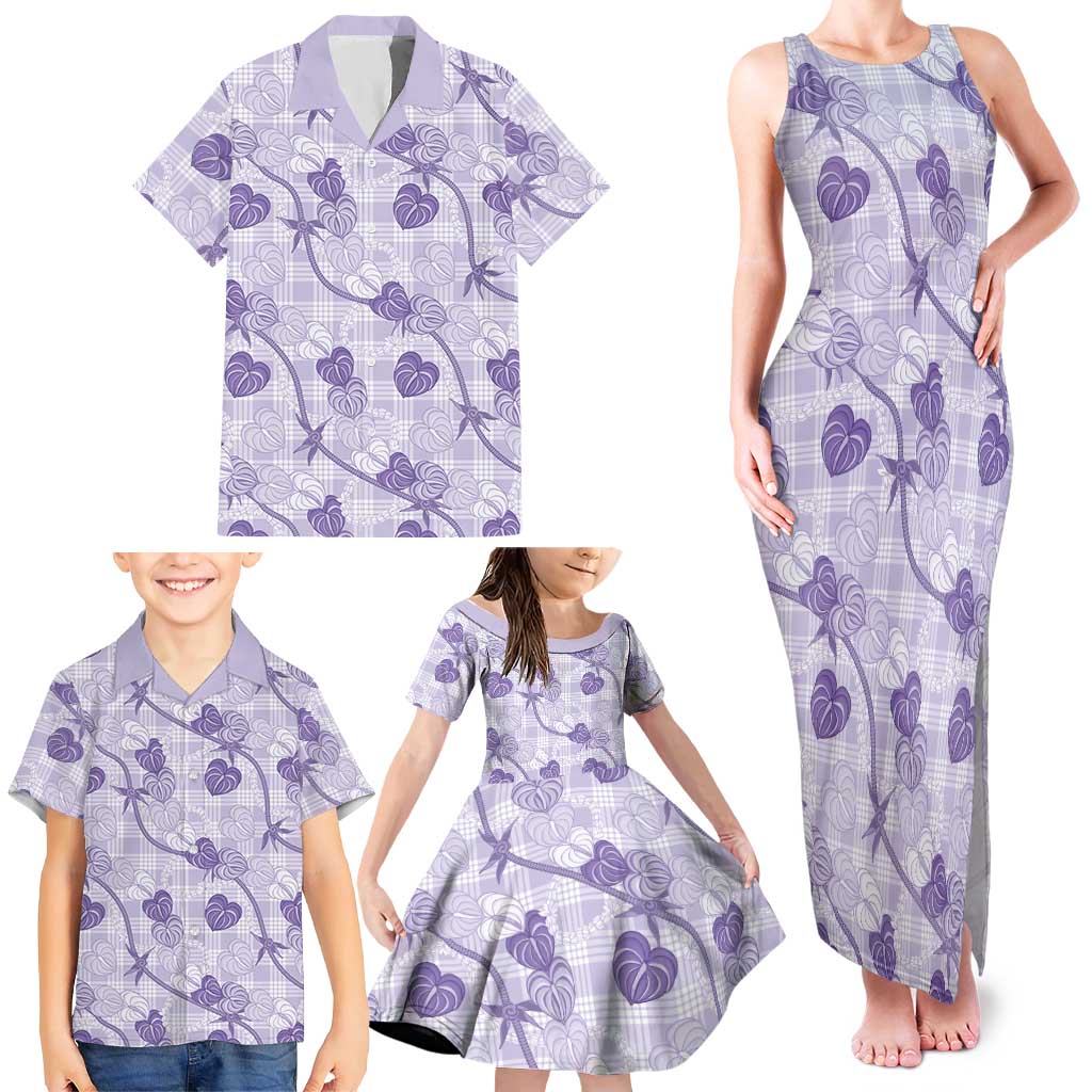 Anthurium Pikake Ti Leaf Palaka Family Matching Tank Maxi Dress and Hawaiian Shirt Purple Version LT01 - Polynesian Pride