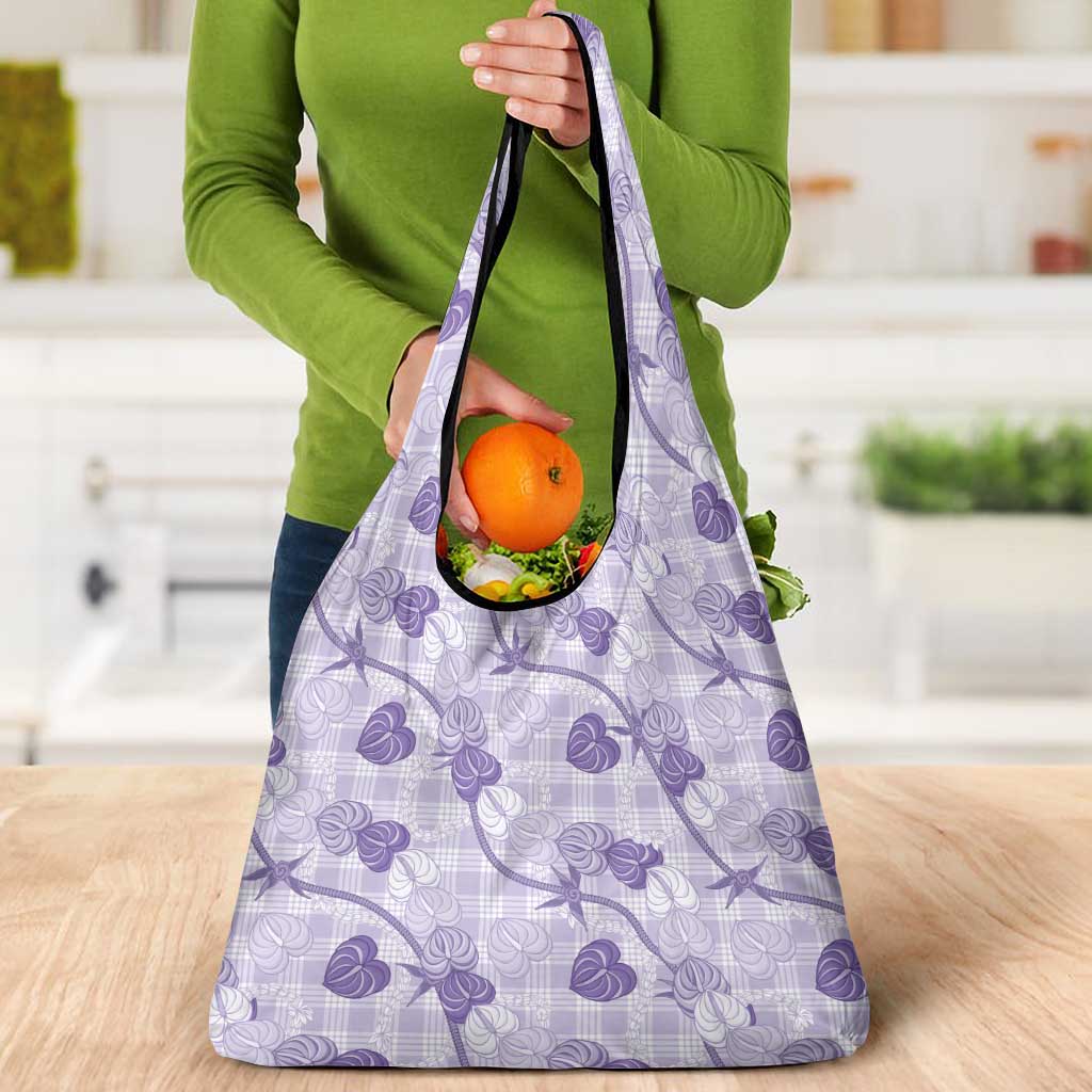Anthurium Pikake Ti Leaf Palaka Grocery Bag Purple Version LT01 - Polynesian Pride