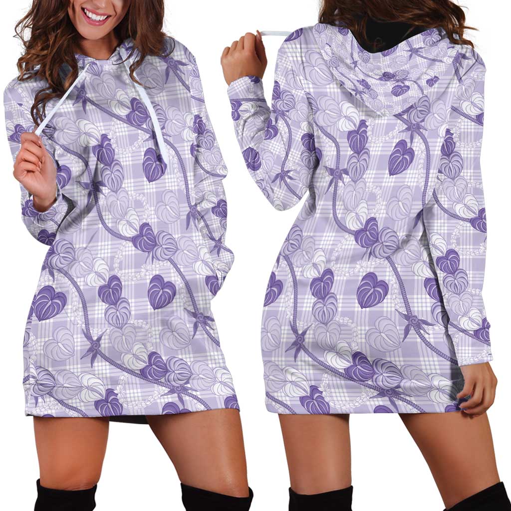 Anthurium Pikake Ti Leaf Palaka Hoodie Dress Purple Version LT01 - Polynesian Pride
