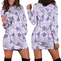 Anthurium Pikake Ti Leaf Palaka Hoodie Dress Purple Version LT01 - Polynesian Pride