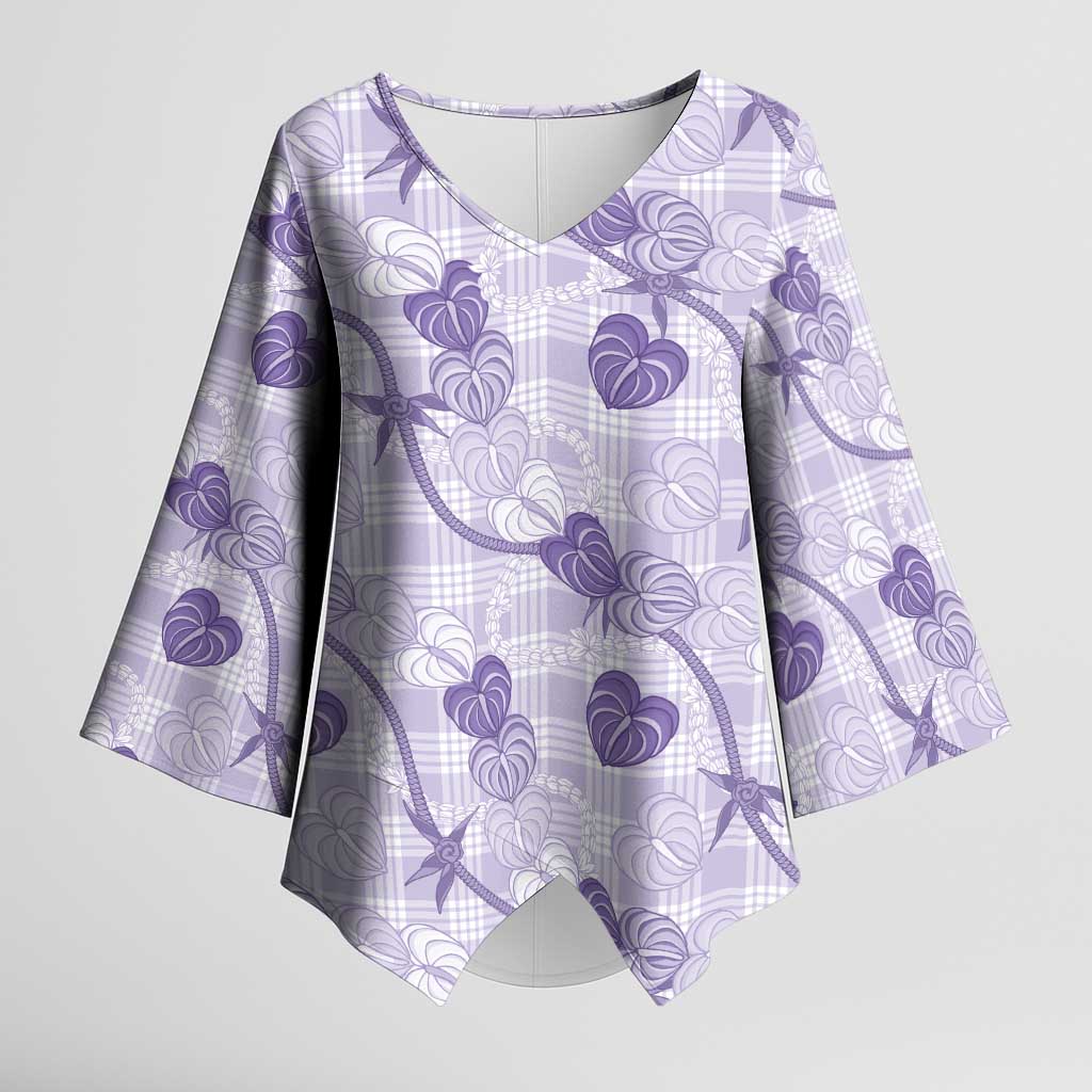 Anthurium Pikake Ti Leaf Palaka Kimono Sleeve Blouse Purple Version LT01 Female Purple - Polynesian Pride