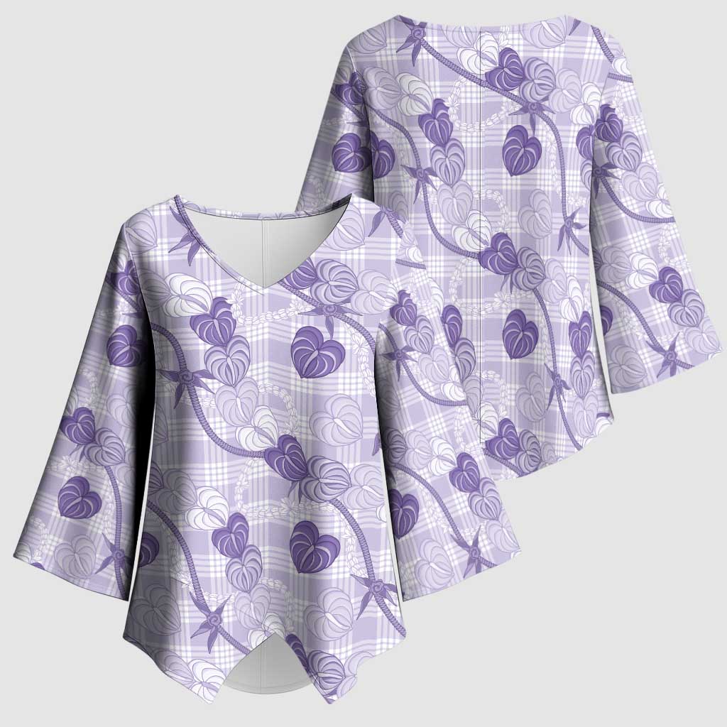 Anthurium Pikake Ti Leaf Palaka Kimono Sleeve Blouse Purple Version LT01 - Polynesian Pride
