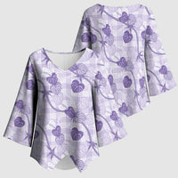 Anthurium Pikake Ti Leaf Palaka Kimono Sleeve Blouse Purple Version LT01 - Polynesian Pride