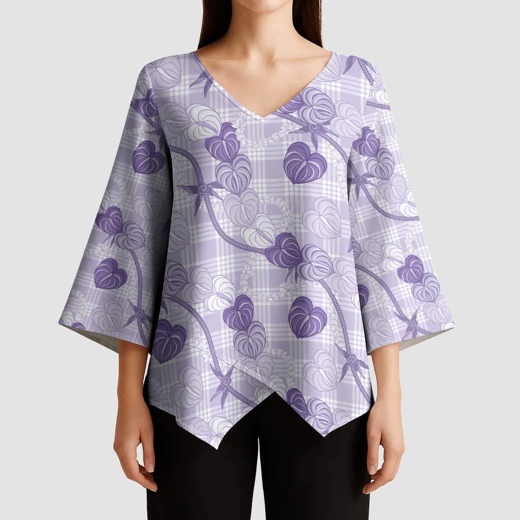 Anthurium Pikake Ti Leaf Palaka Kimono Sleeve Blouse Purple Version LT01 - Polynesian Pride