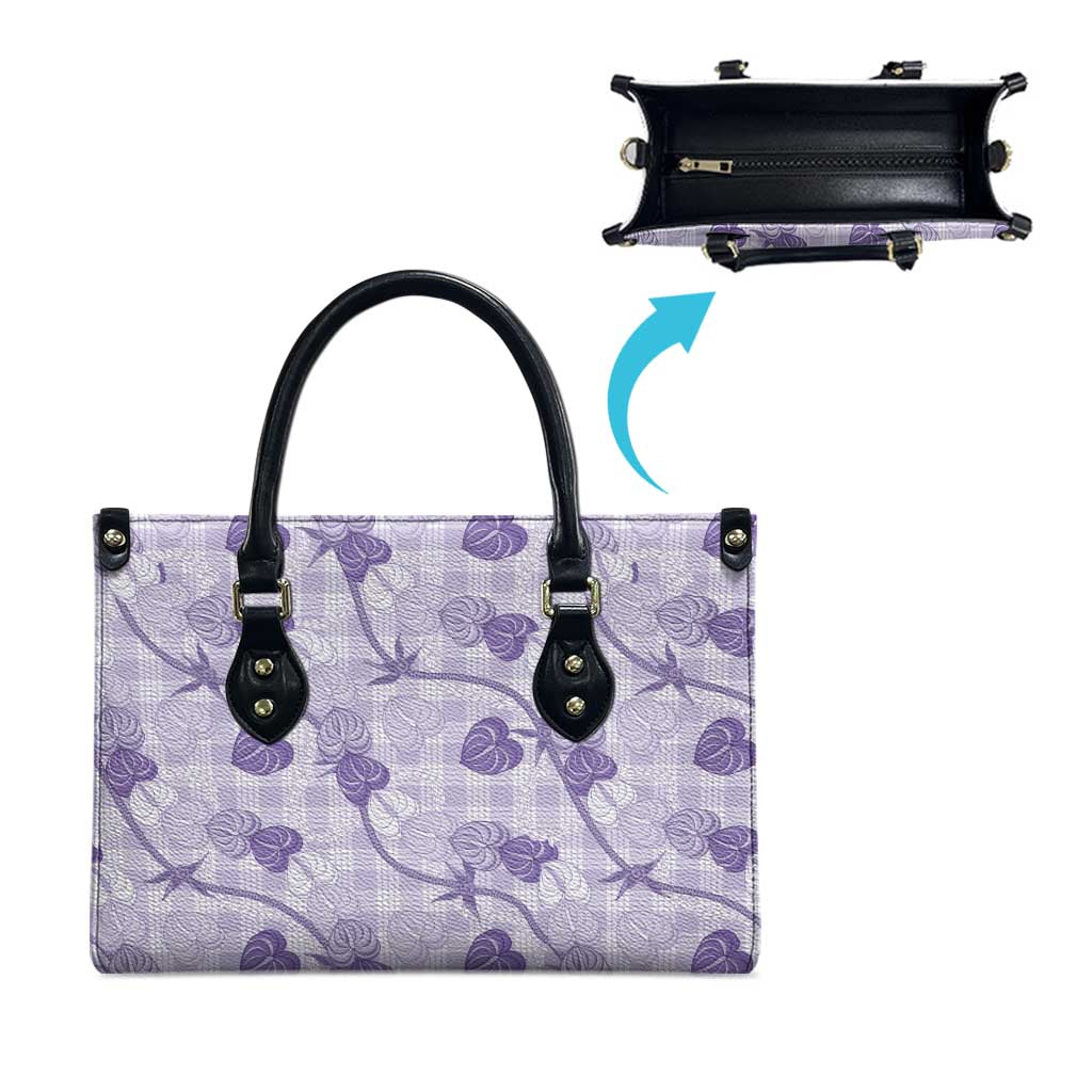 Anthurium Pikake Ti Leaf Palaka Leather Bag Purple Version