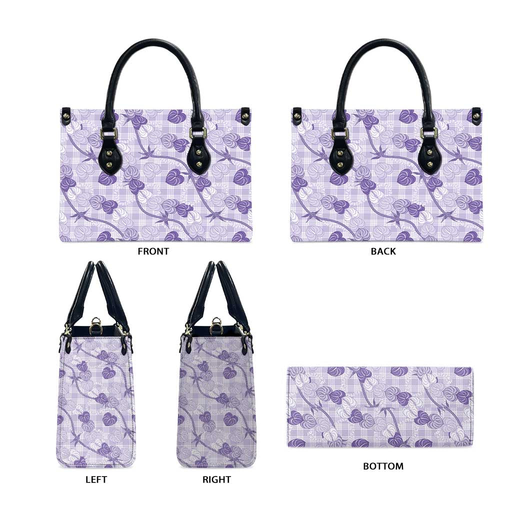 Anthurium Pikake Ti Leaf Palaka Leather Bag Purple Version