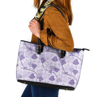 Anthurium Pikake Ti Leaf Palaka Leather Tote Bag Purple Version LT01 Purple - Polynesian Pride