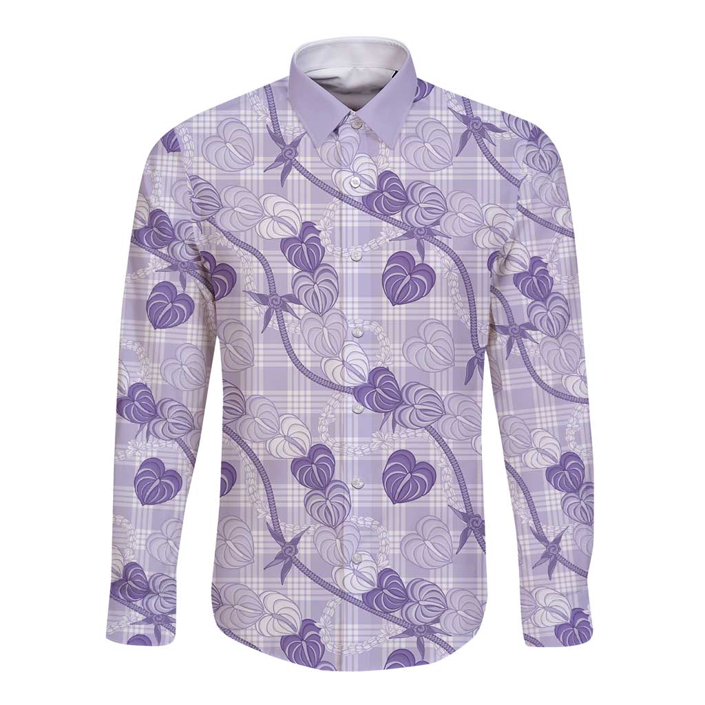 Anthurium Pikake Ti Leaf Palaka Long Sleeve Button Shirt Purple Version LT01 Unisex Purple - Polynesian Pride