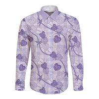 Anthurium Pikake Ti Leaf Palaka Long Sleeve Button Shirt Purple Version LT01 Unisex Purple - Polynesian Pride