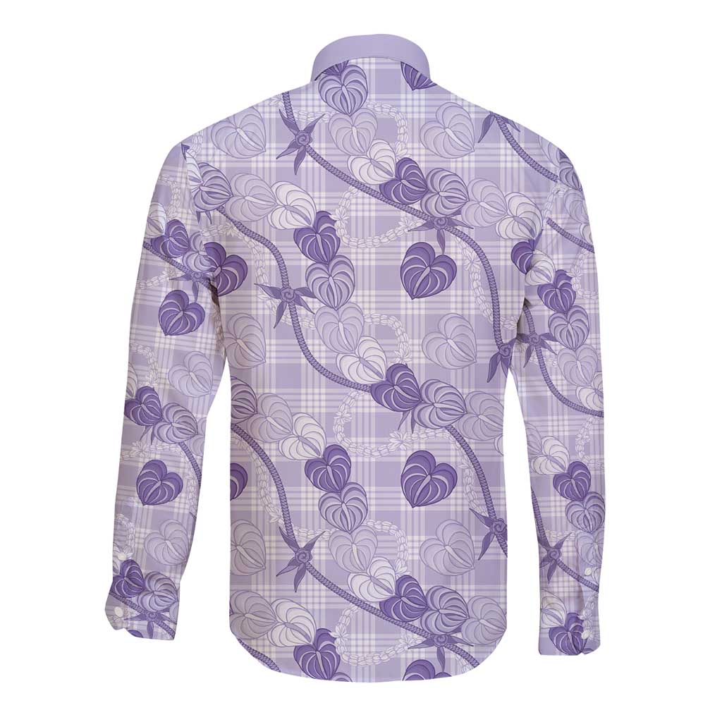 Anthurium Pikake Ti Leaf Palaka Long Sleeve Button Shirt Purple Version LT01 - Polynesian Pride