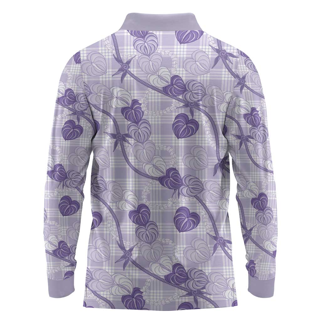 Anthurium Pikake Ti Leaf Palaka Long Sleeve Polo Shirt Purple Version