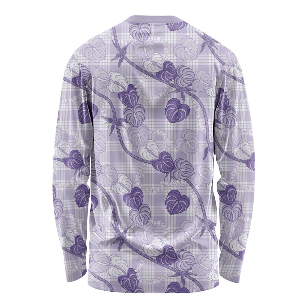 Anthurium Pikake Ti Leaf Palaka Long Sleeve Shirt Purple Version LT01 - Polynesian Pride