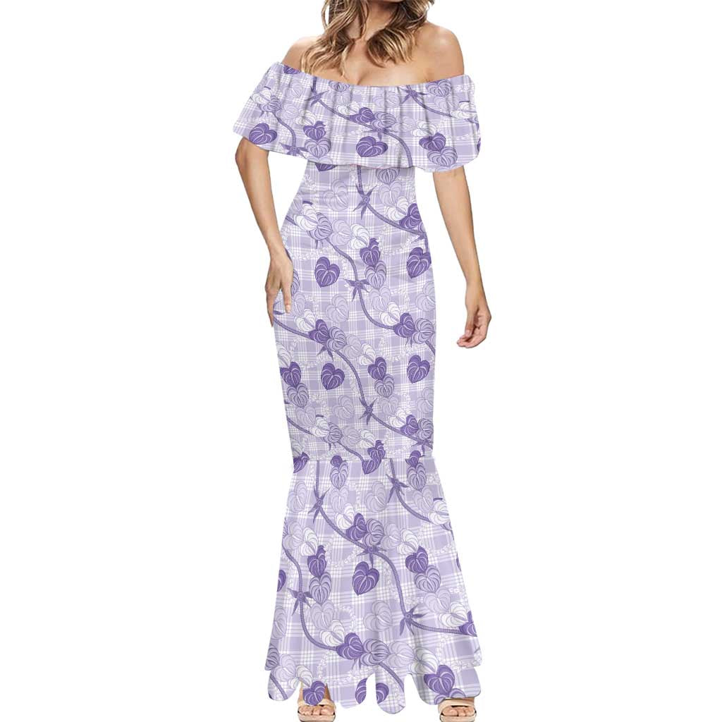 Anthurium Pikake Ti Leaf Palaka Mermaid Dress Purple Version LT01 - Polynesian Pride