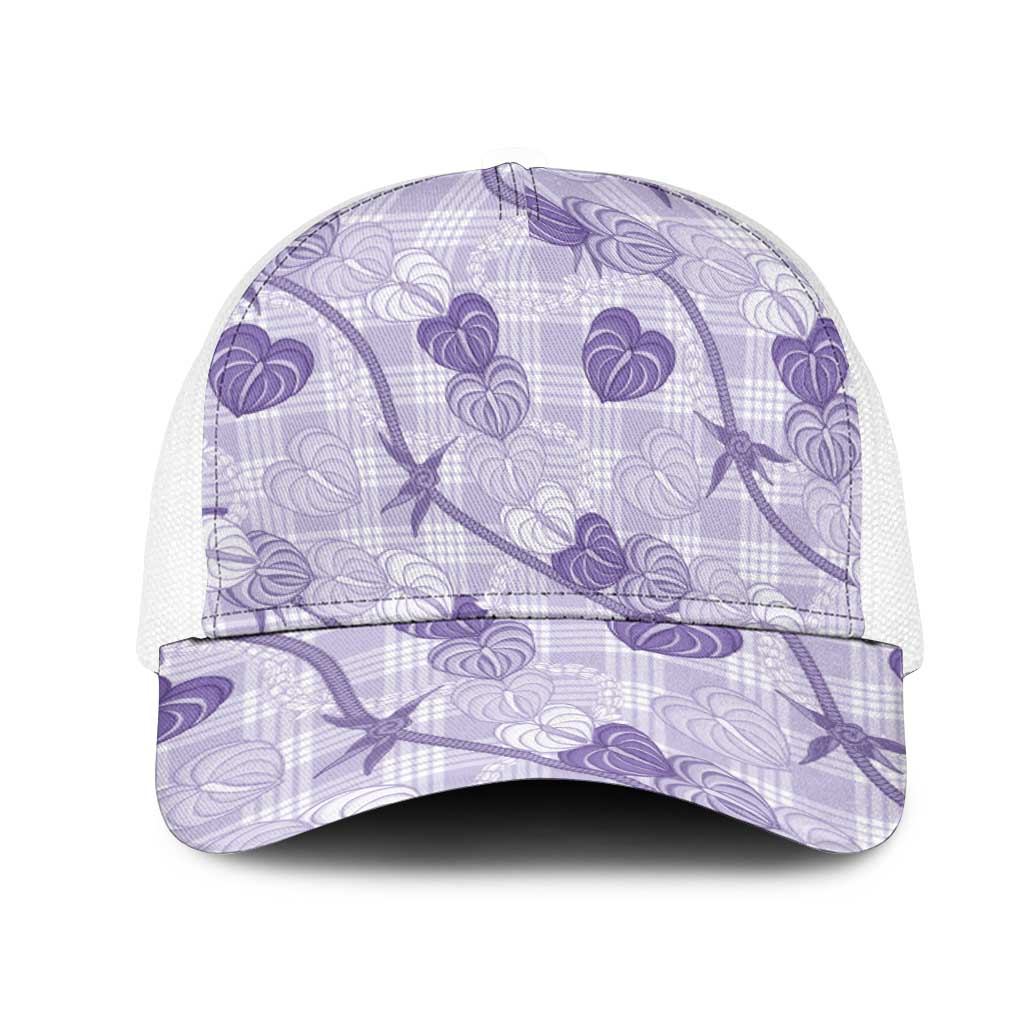 Anthurium Pikake Ti Leaf Palaka Mesh Trucker Cap Purple Version LT01 One Size White Purple - Polynesian Pride