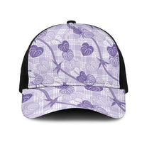 Anthurium Pikake Ti Leaf Palaka Mesh Trucker Cap Purple Version LT01 One Size Black Purple - Polynesian Pride