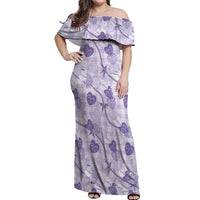 Anthurium Pikake Ti Leaf Palaka Off Shoulder Maxi Dress Purple Version LT01 Women Purple - Polynesian Pride