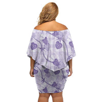 Anthurium Pikake Ti Leaf Palaka Off Shoulder Short Dress Purple Version