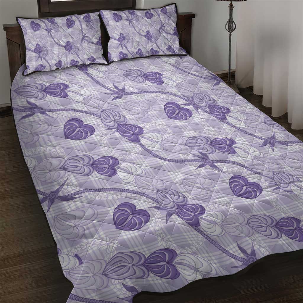 Anthurium Pikake Ti Leaf Palaka Quilt Bed Set Purple Version LT01 Purple - Polynesian Pride
