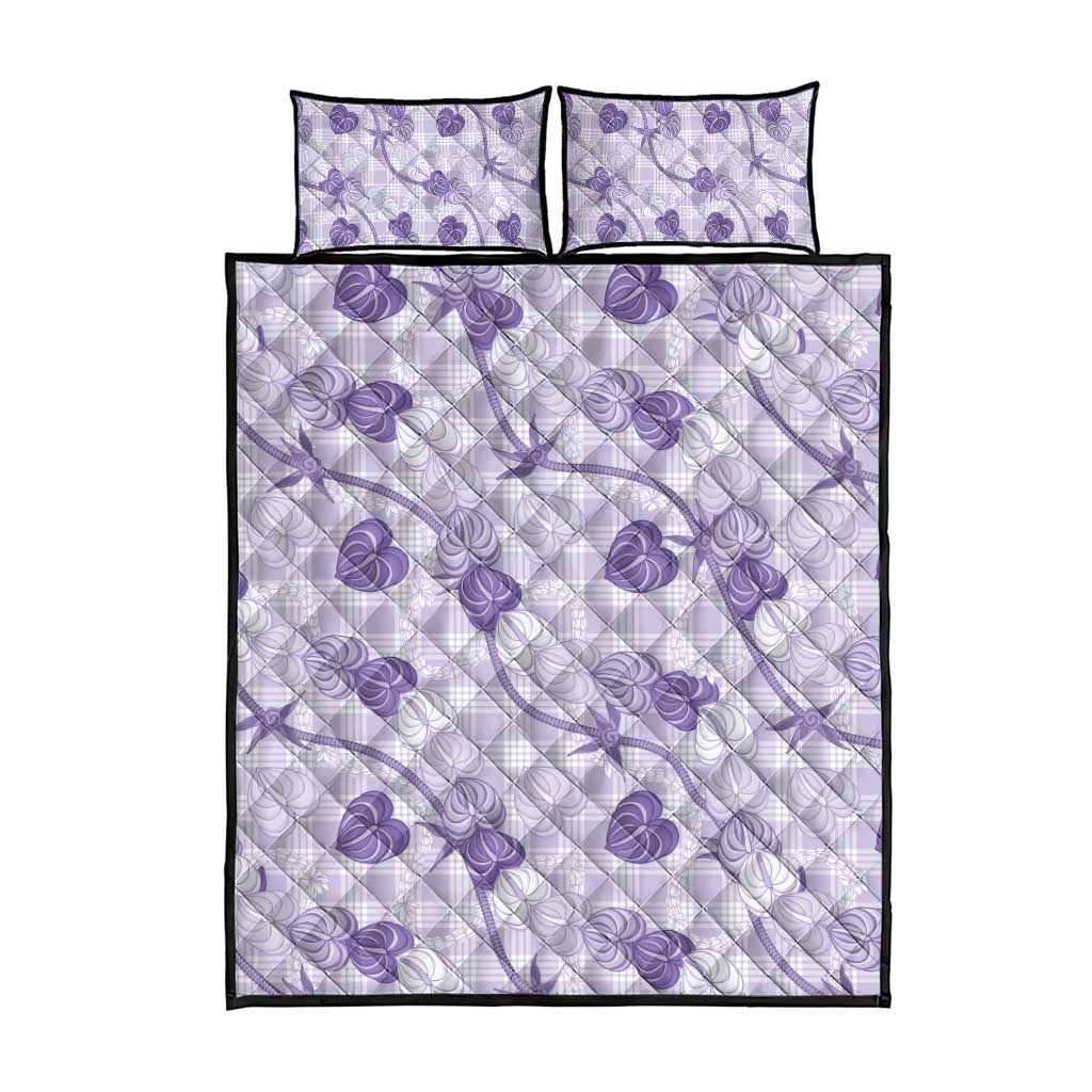Anthurium Pikake Ti Leaf Palaka Quilt Bed Set Purple Version LT01 - Polynesian Pride