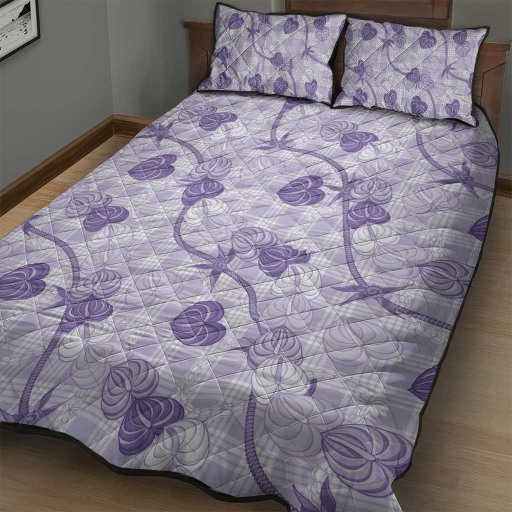 Anthurium Pikake Ti Leaf Palaka Quilt Bed Set Purple Version LT01 - Polynesian Pride