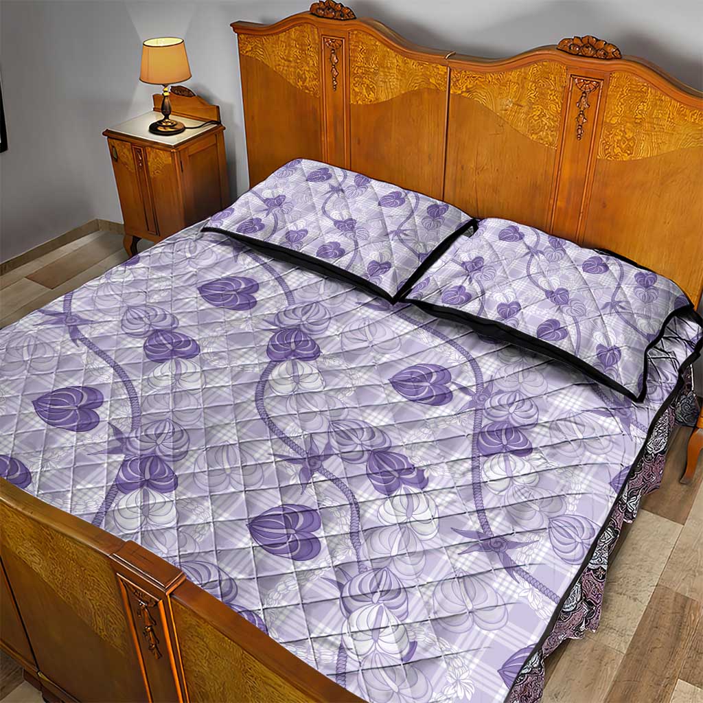Anthurium Pikake Ti Leaf Palaka Quilt Bed Set Purple Version LT01 - Polynesian Pride