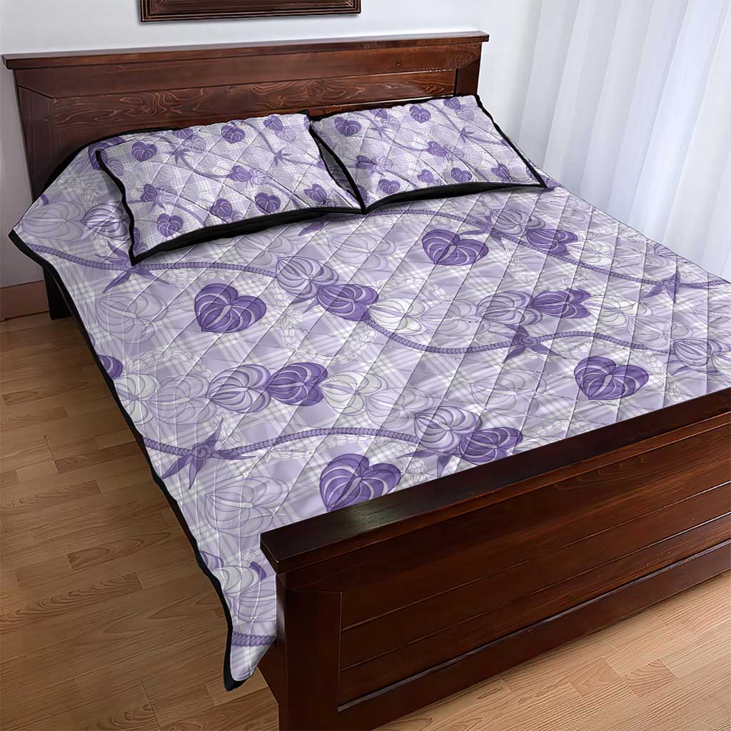 Anthurium Pikake Ti Leaf Palaka Quilt Bed Set Purple Version LT01 - Polynesian Pride