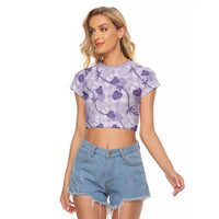 Anthurium Pikake Ti Leaf Palaka Raglan Cropped T Shirt Purple Version LT01 Female Purple - Polynesian Pride