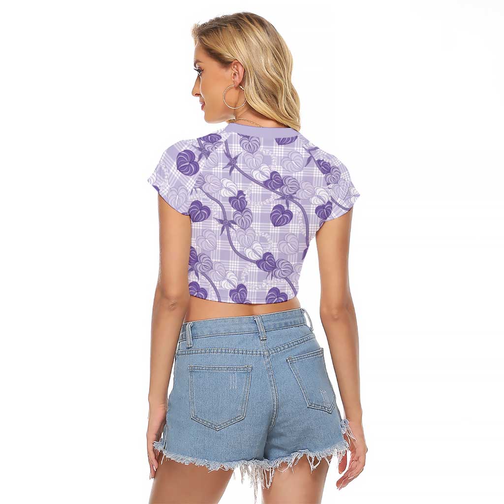 Anthurium Pikake Ti Leaf Palaka Raglan Cropped T Shirt Purple Version LT01 - Polynesian Pride