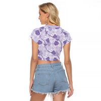 Anthurium Pikake Ti Leaf Palaka Raglan Cropped T Shirt Purple Version LT01 - Polynesian Pride
