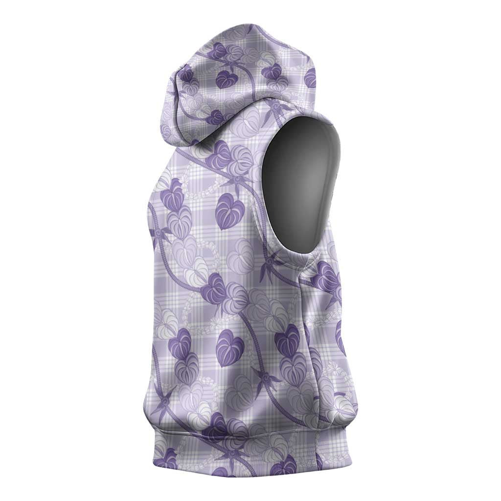 Anthurium Pikake Ti Leaf Palaka Sleeveless Hoodie Purple Version LT01 - Polynesian Pride