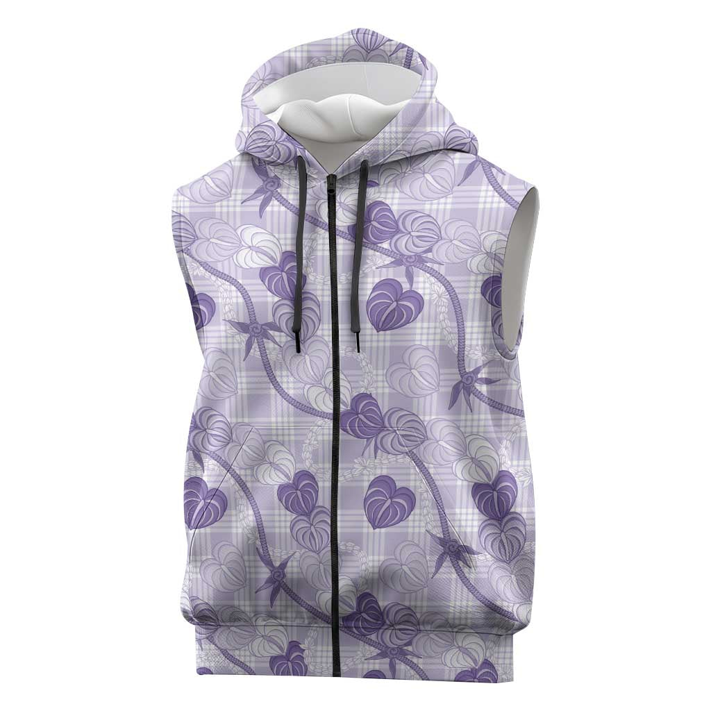 Anthurium Pikake Ti Leaf Palaka Sleeveless Zip Hoodie Purple Version LT01 Purple - Polynesian Pride