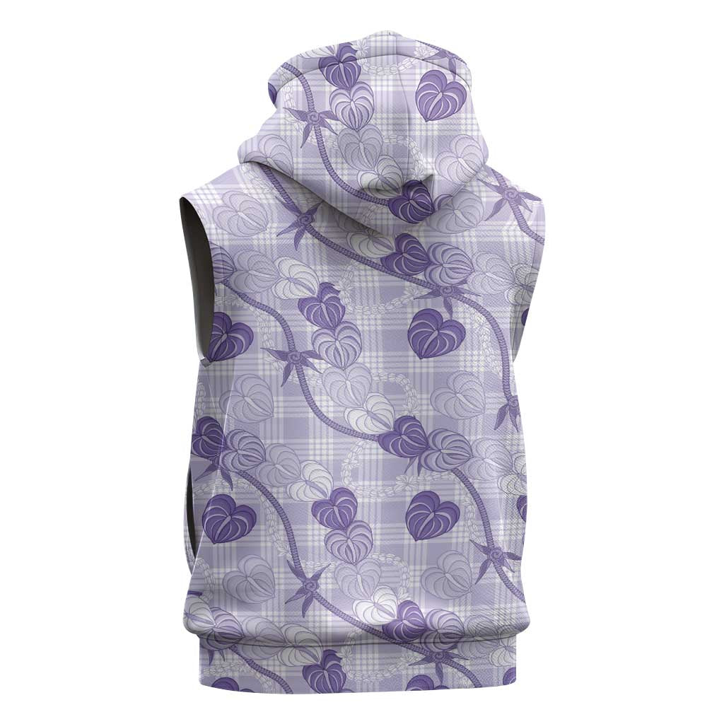 Anthurium Pikake Ti Leaf Palaka Sleeveless Zip Hoodie Purple Version LT01 - Polynesian Pride
