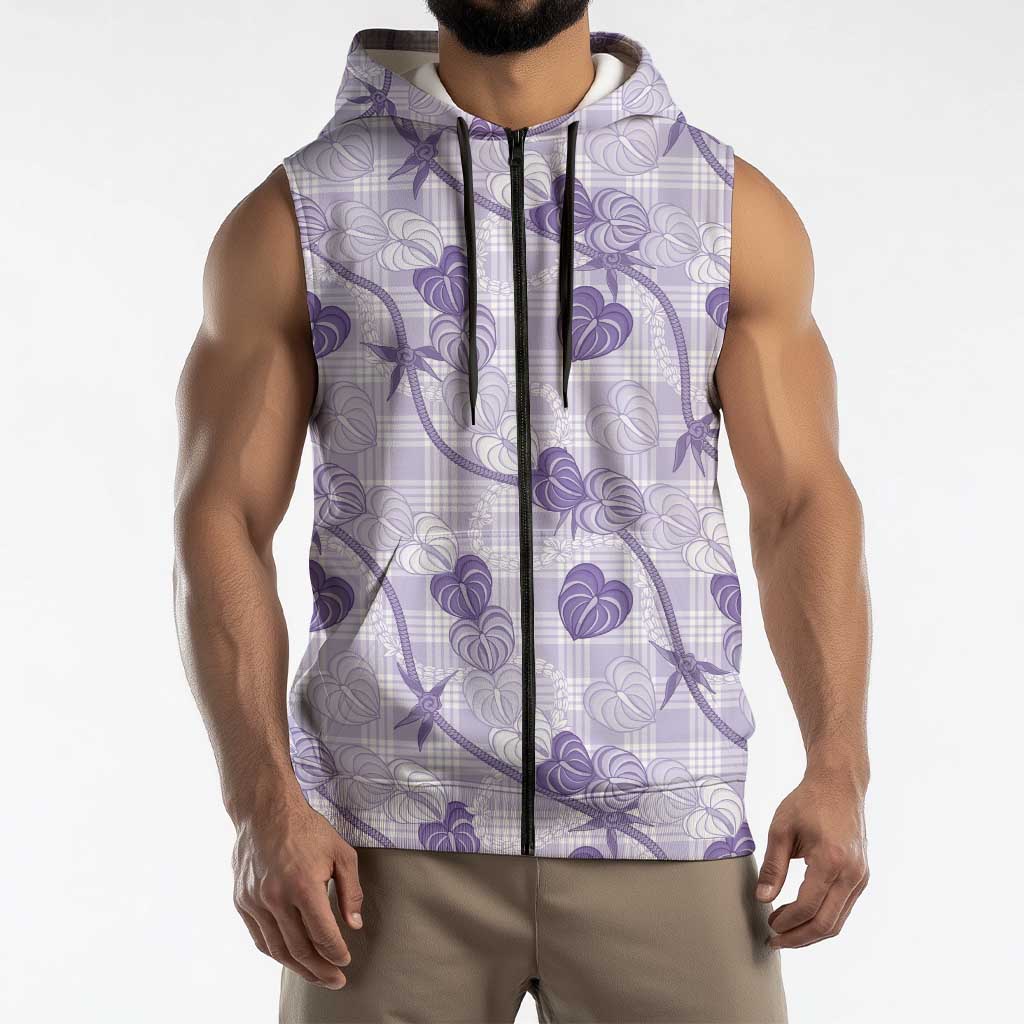 Anthurium Pikake Ti Leaf Palaka Sleeveless Zip Hoodie Purple Version LT01 - Polynesian Pride