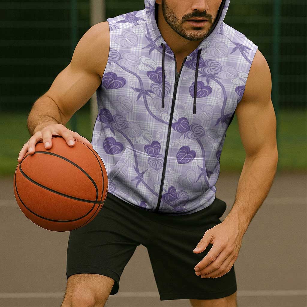 Anthurium Pikake Ti Leaf Palaka Sleeveless Zip Hoodie Purple Version LT01 - Polynesian Pride