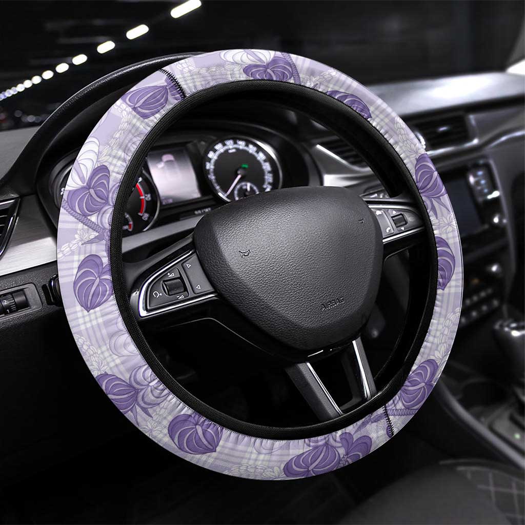 Anthurium Pikake Ti Leaf Palaka Steering Wheel Cover Purple Version LT01 Universal Fit Purple - Polynesian Pride