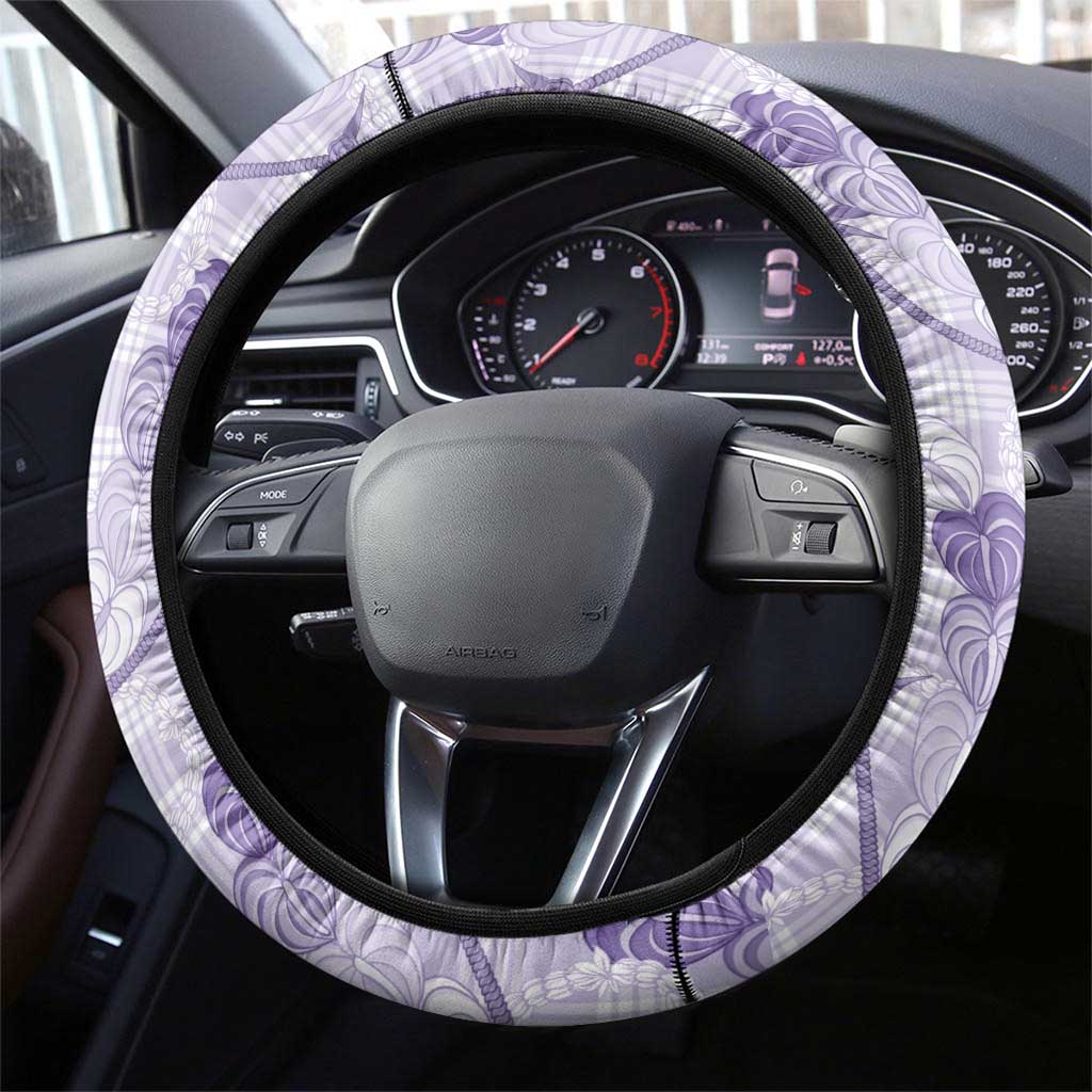 Anthurium Pikake Ti Leaf Palaka Steering Wheel Cover Purple Version LT01 - Polynesian Pride