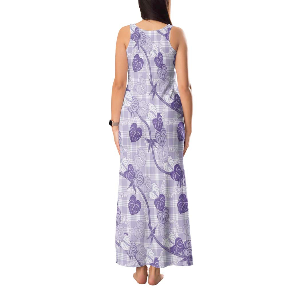 Anthurium Pikake Ti Leaf Palaka Tank Maxi Dress Purple Version LT01 - Polynesian Pride